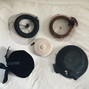 BUNDLE Vintage Dress Hat & Headpiece Collection in Black Brown Cream Velvet Net
